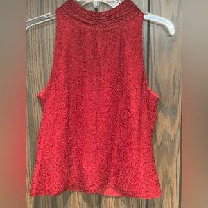 Red, Beaded, Sleeveless, Top